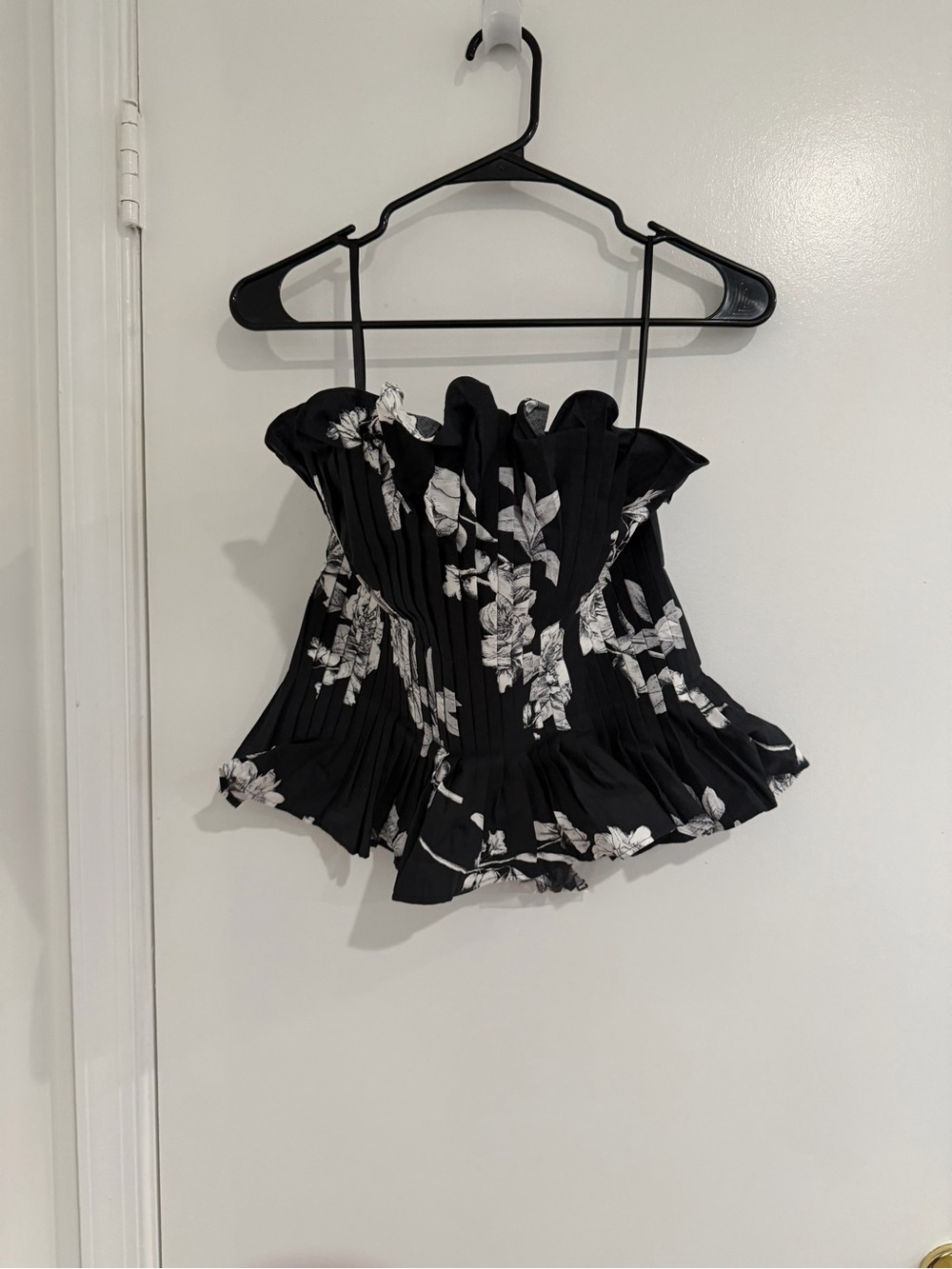 WHBM Floral Bustier Peplum Top Black White Ruffle Coquette Corsetcore Sz 6 NWT